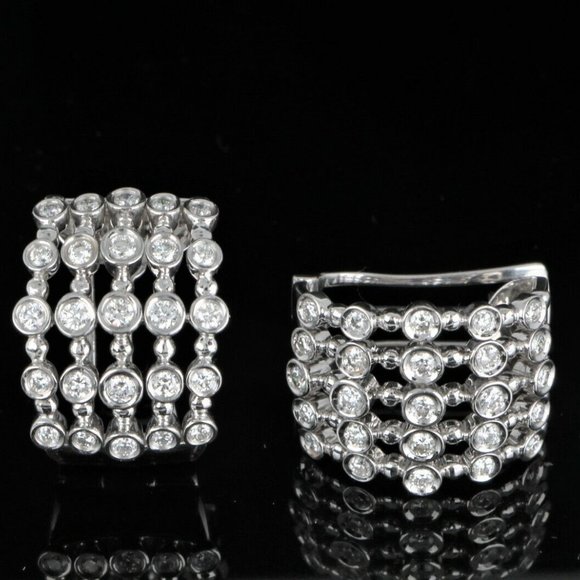 23653 Roberto Coin 18K White Gold 5 Row Bezel Set Diamond Ruby Huggie Earrings - Picture 2 of 5